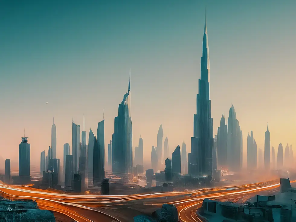 A modern, automated warehouse in Dubai, featuring robotic systems and efficient storage solutions, illustrating the UAE's adoption of advanced logistics technology.