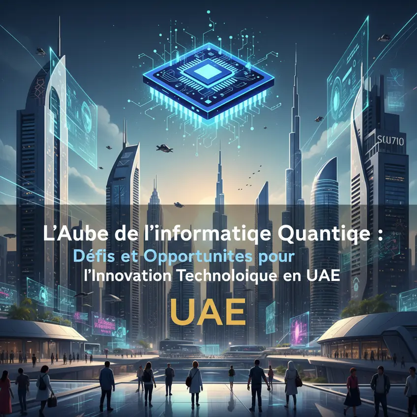 Abstract illustration of interconnected quantum particles, symbolizing the challenges and opportunities of quantum computing and the complexity of the myths being debunked.