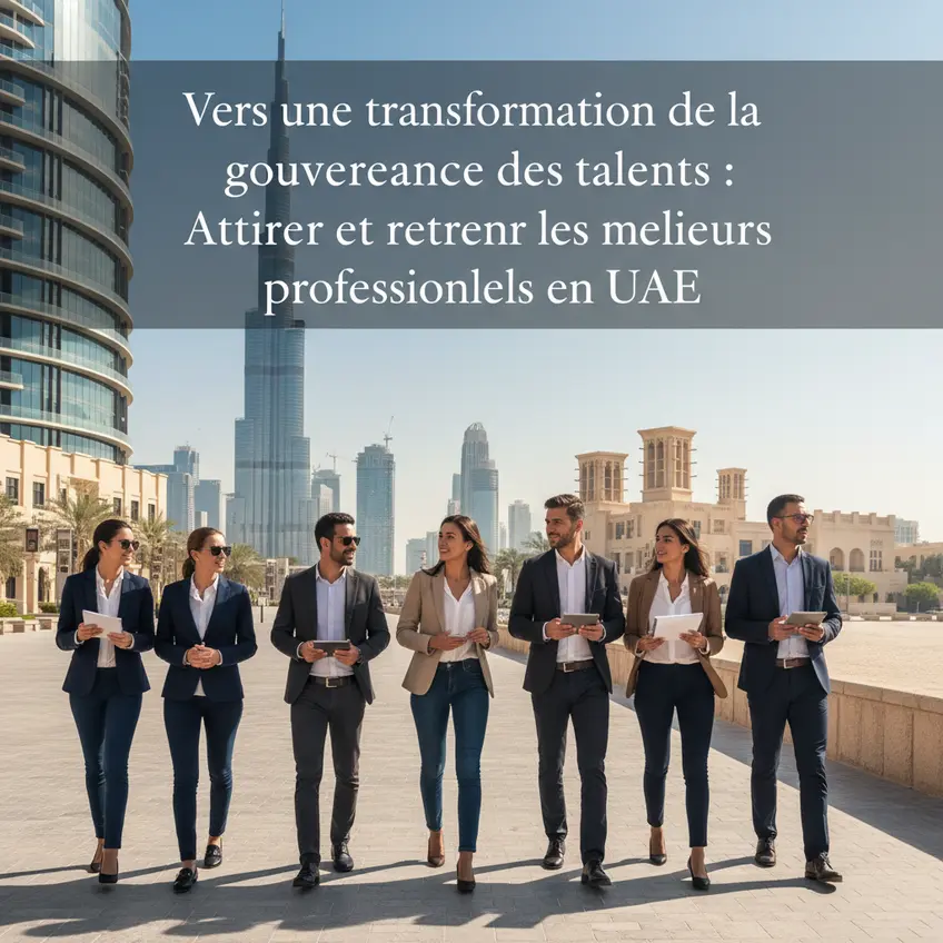 Un graphique stylisé montrant la croissance et la diversité de la main-d'œuvre aux UAE, symbolisant l'attraction et la rétention des talents.