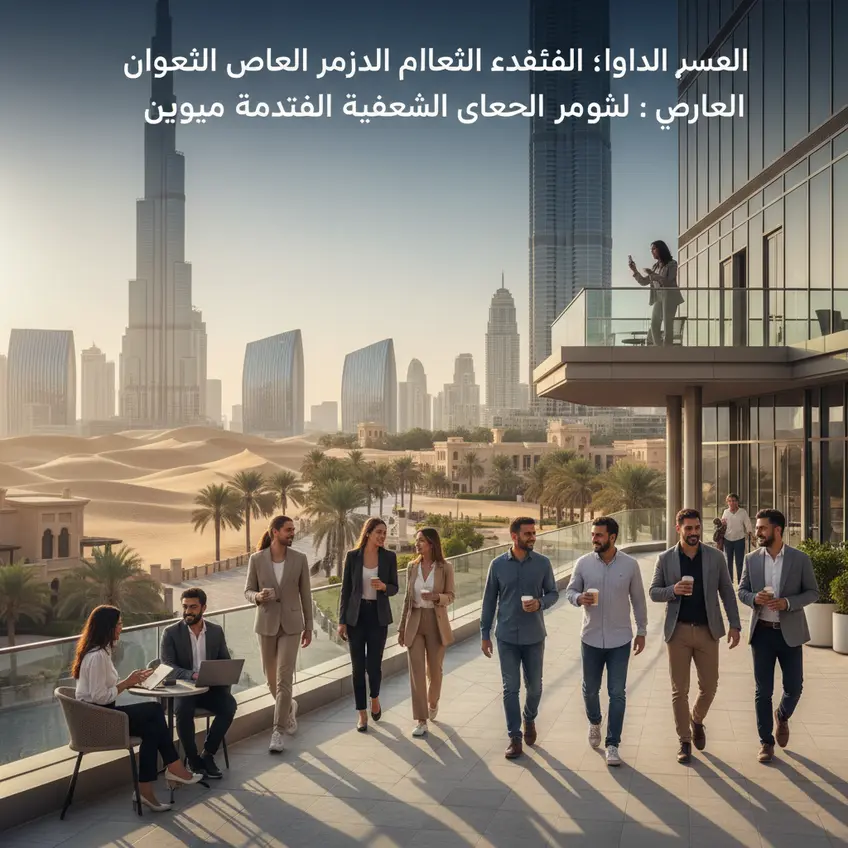 شابة تعمل بمرونة على جهاز لوحي في بيئة حديثة تعكس اقتصاد العمل الحر في دبي