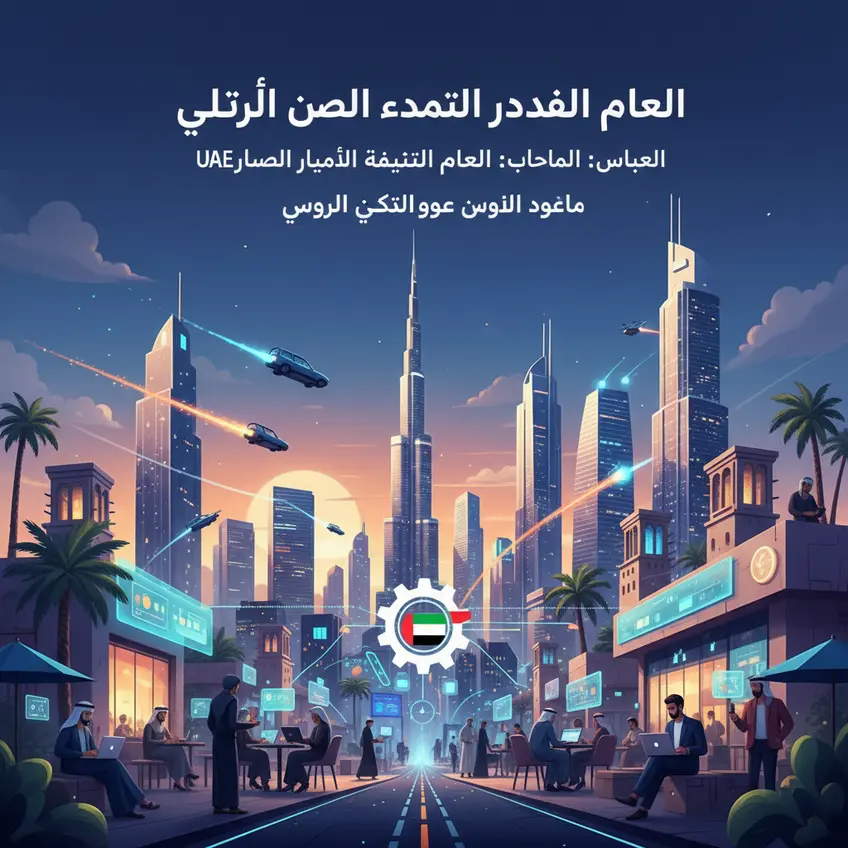 رجل أعمال يتصفح بيانات اقتصادية على شاشة رقمية كبيرة في دبي، تعكس النمو في العمل المرن
