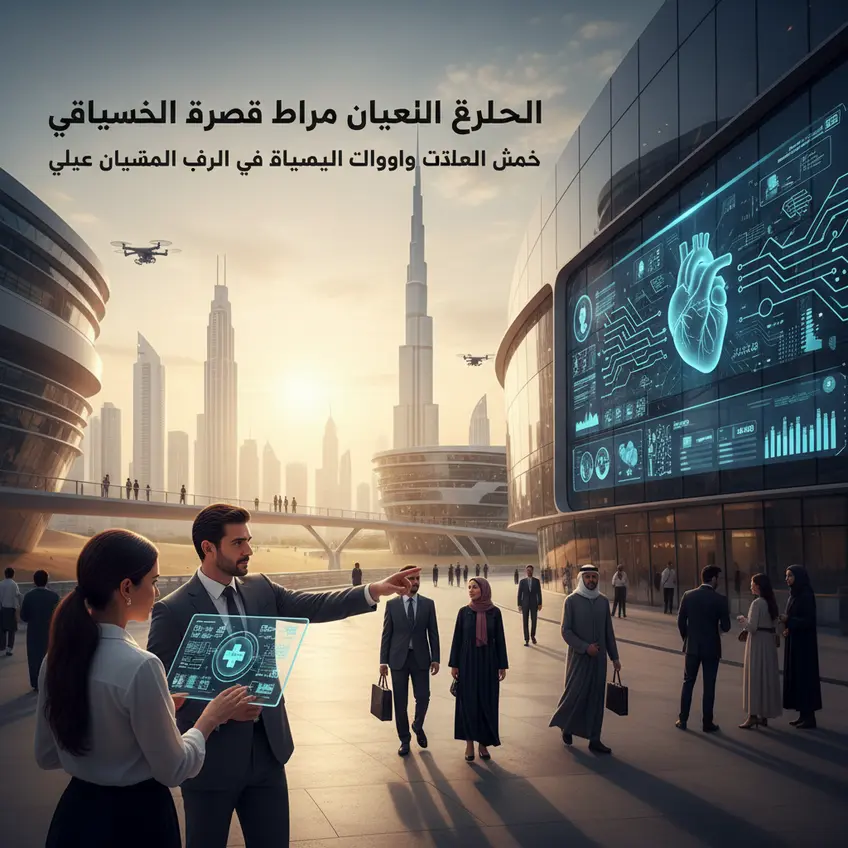 طبيب يستخدم تقنية الواقع المعزز لتشخيص مريض في مستشفى حديث بدبي، يبرز التحول الرقمي في الرعاية الصحية
