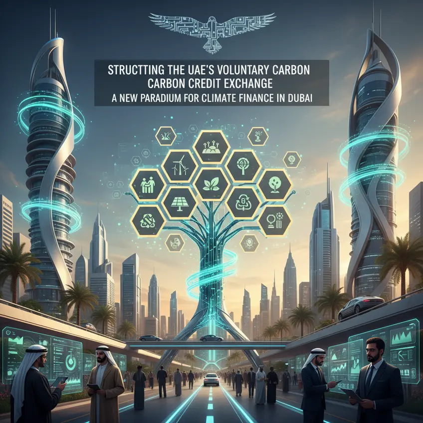 A visual representation of digital currency flowing through a network, symbolizing the secure and transparent transactions within the UAE's carbon credit exchange using blockchain technology.