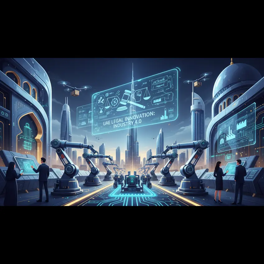 A visualization of data analytics and interconnected industrial sensors in a smart factory, illustrating IIoT trends in UAE manufacturing.