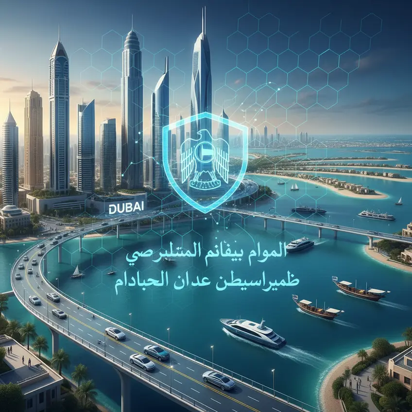 An autonomous drone delivering a package to a residential area in Dubai, with smart infrastructure visible in the background, symbolizing the future of last-mile logistics and the need for comprehensive legal frameworks for both land and air autonomous operations. The drone is integrated into a futuristic urban landscape, underscoring the innovative spirit of the UAE.
