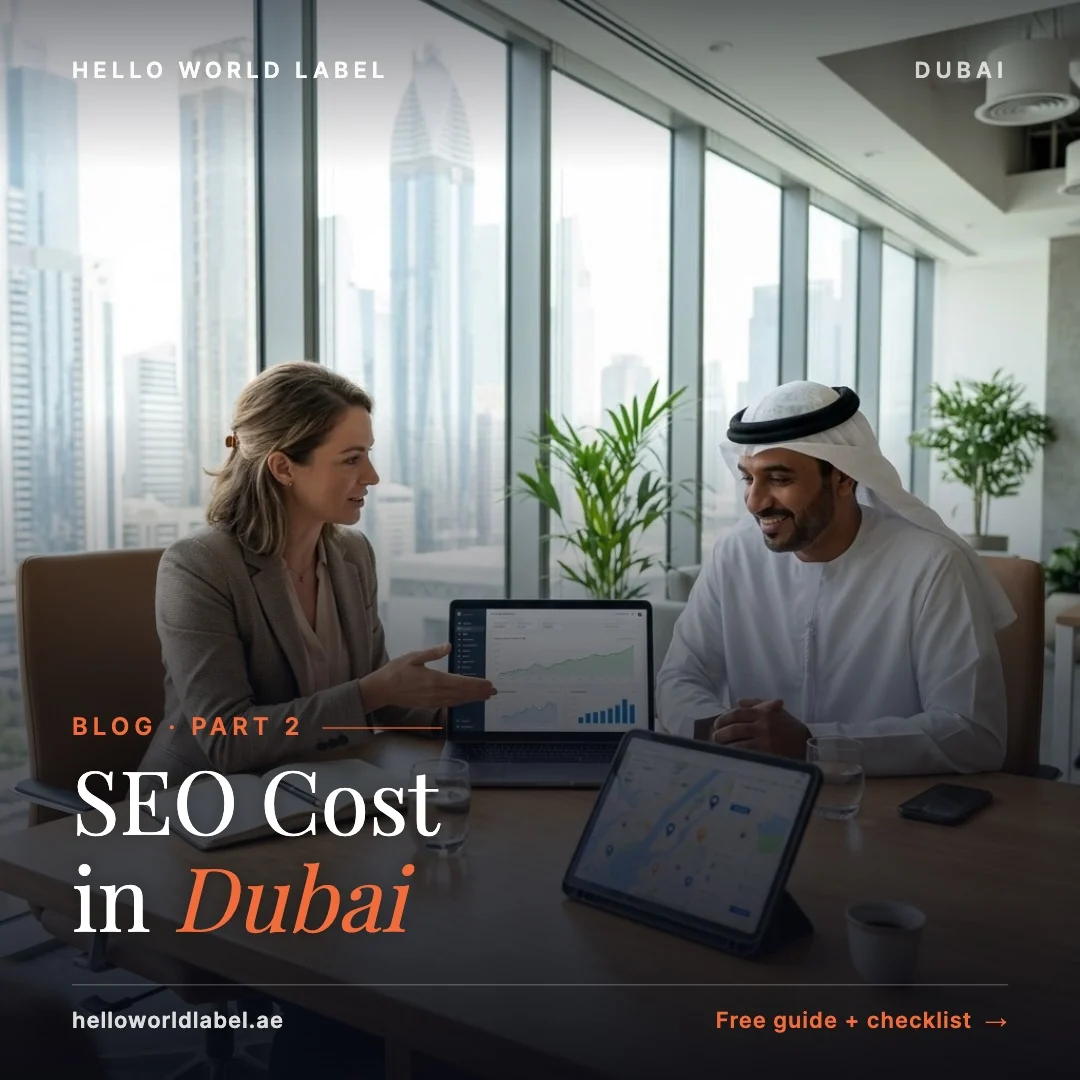 SEO Cost in Dubai, Part 2: a consultant showing search traffic growth to a client on a laptop