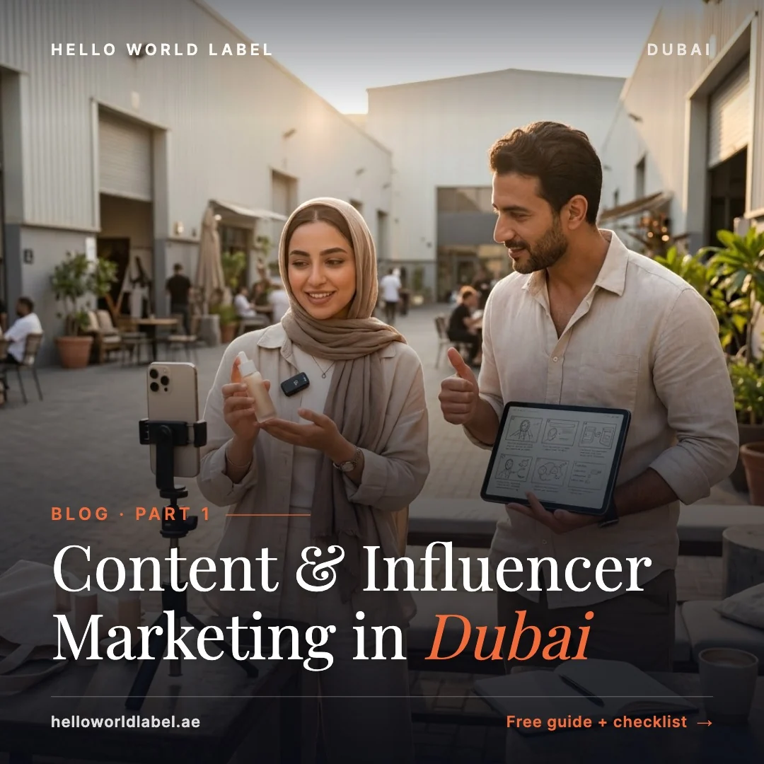 Content & Influencer Marketing in Dubai, Part 1: a creator filming a product video while a producer holds the storyboard