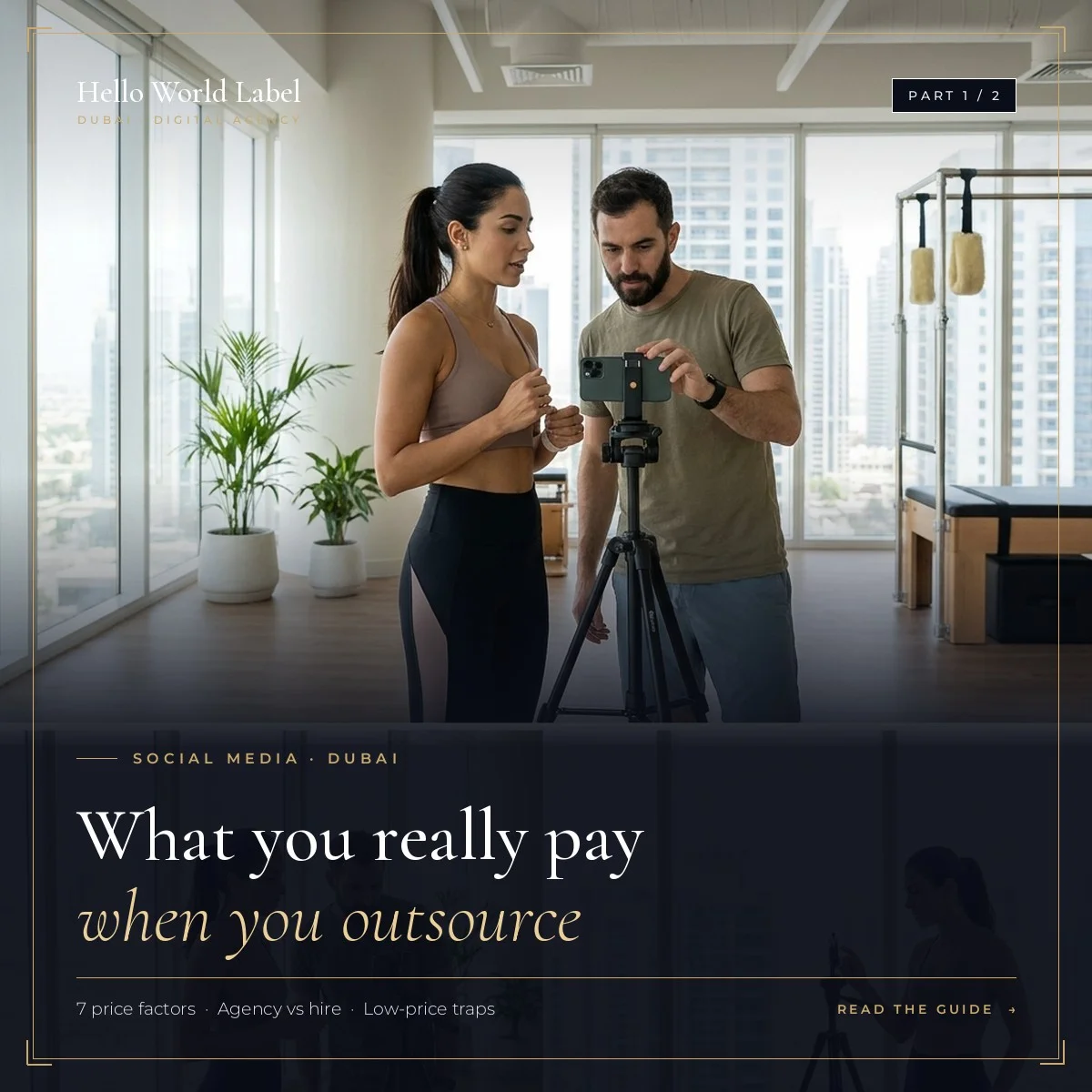Outsource social media cost in Dubai: content creator filming for a fitness studio
